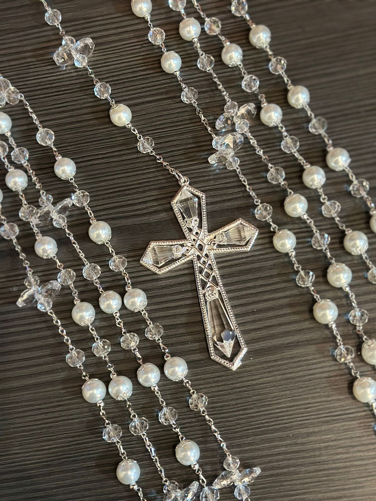 02. Lazo Plateado con Perlas y Cristales