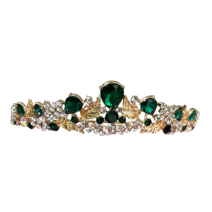 Corona Dorada con Cristales Verdes