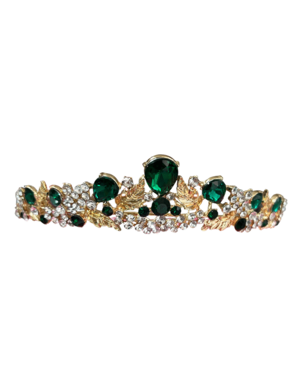 Corona Dorada con Cristales Verdes